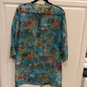 Cejon Beachware Sheer Tropical Cover-Up